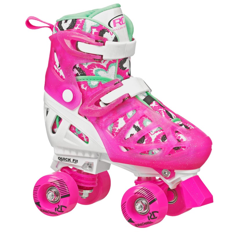 Roller Derby Trac Star Girl's Adjustable Roller Skates, White/Pink, (3-6) - Image 1
